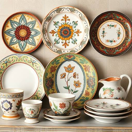 Articoli per la casa in ceramica artigianale, tra cui piatti, tazze e vasi decorati