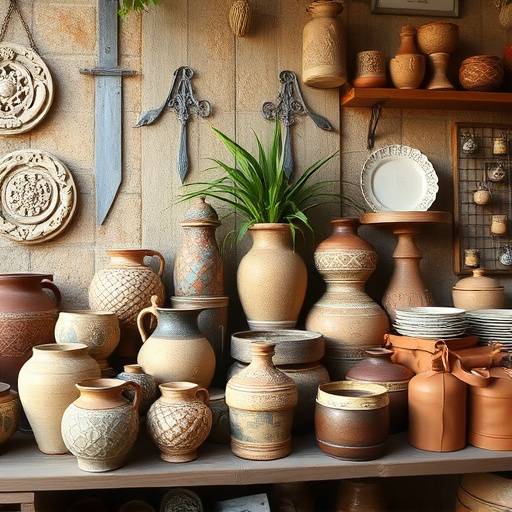 Assortimento di prodotti artigianali della Toscana, tra cui ceramiche e pelletteria
