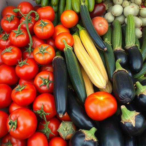 Cesti di verdure fresche di stagione, tra cui pomodori, zucchine e melanzane
