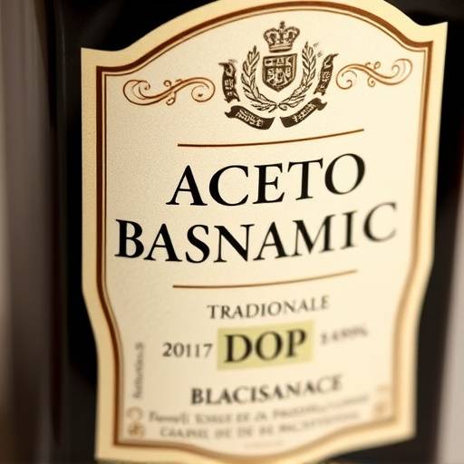 Foto di una bottiglia di Aceto Balsamico Tradizionale di Modena DOP con etichetta chiaramente visibile