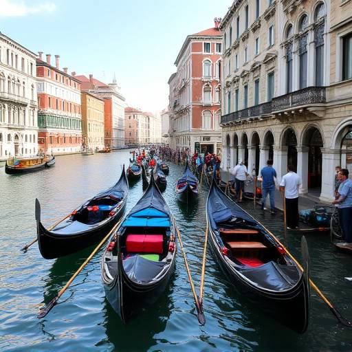 Gondole che navigano nel Canal Grande a Venezia, Veneto