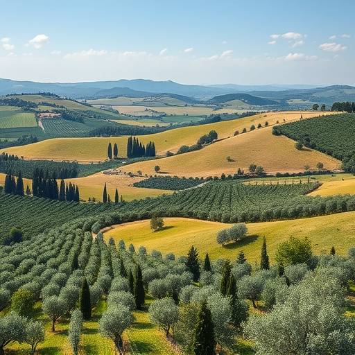 Paesaggio collinare dell'Umbria con uliveti